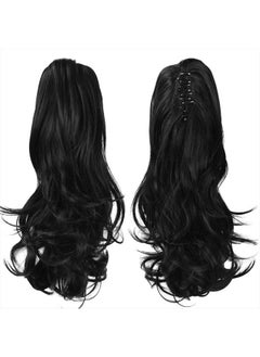 SOFEIYAN 13" Ponytail Extension Long Curly Ponytail Clip in Claw Hair Extension Natural Looking Synthetic Hairpiece for Women, Black  - Image 2