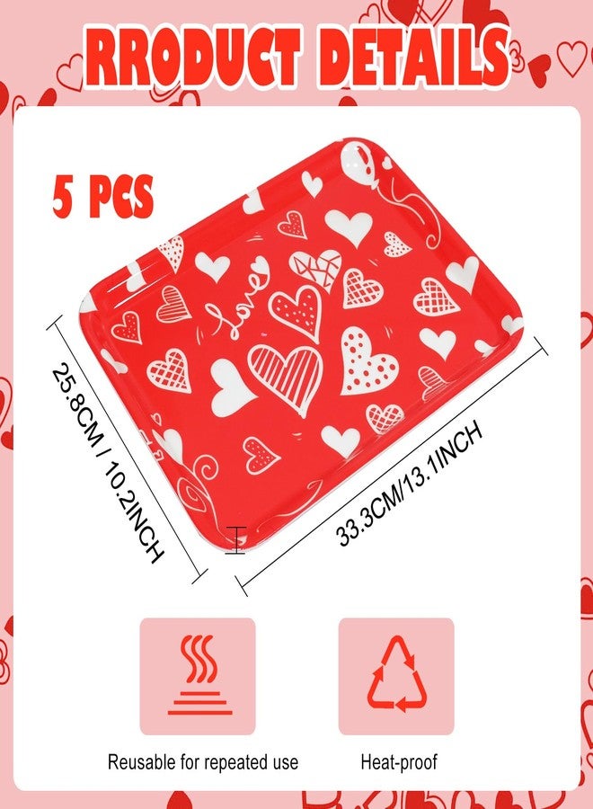 SENONAPO 5 Pcs Valentine' s Day Serving Trays 13 x 10 Inch Melamine Heart Decorative Platter Reusable Serving Dishes Red Dessert Trays for Party Decorations Supplies - Image 4