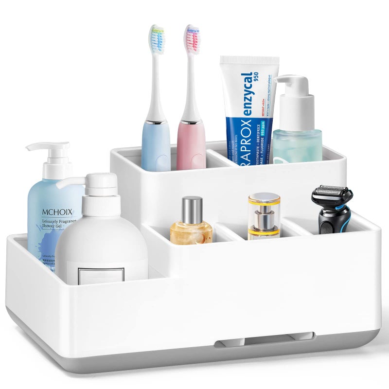 Toothbrush Holder Detachable NonSlip Electric Toothbrush Holder with 6 Compartments and Drainage Holes Bathroom Organiser for Bathroom Kitchen and Family Beige