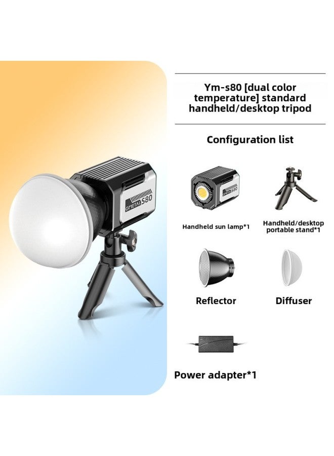60W Photography Lamp Handheld COB Outdoor Handheld Portable Professional Live Light Portraits Photography Double Color-Light Source Color: Ym-s80 Cob Lamp + Handheld Light Stand  - Image 1