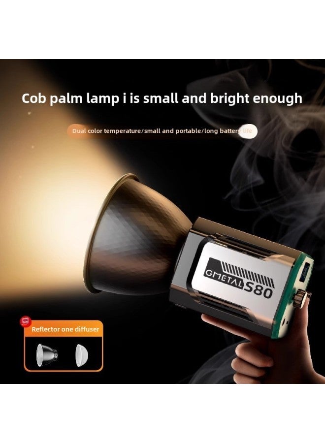 60W Photography Lamp Handheld COB Outdoor Handheld Portable Professional Live Light Portraits Photography Double Color-Light Source Color: Ym-s80 Cob Lamp + Handheld Light Stand  - Image 2