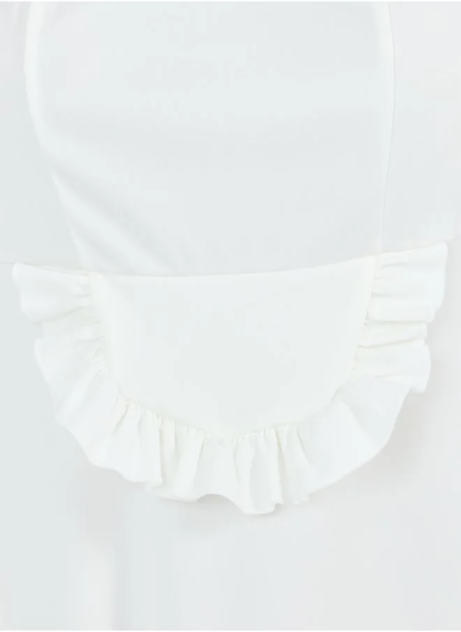 Styli Styli Solid Ruffle Trim Halter Neck Babydoll with Thong