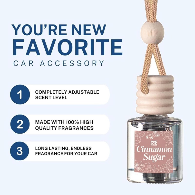 CE CRAFT مجموعة C&E Craft Co من معطرات السيارة المعلقة بناشر العطر، عبوة مزدوجة، زيت عطر طويل الأمد لمعطر السيارة، زجاجة زجاجية لمعطر السيارة الأوتوماتيكي، صنع في الولايات المتحدة (قرفة وسكر + كوكيز سكر) - Image 2