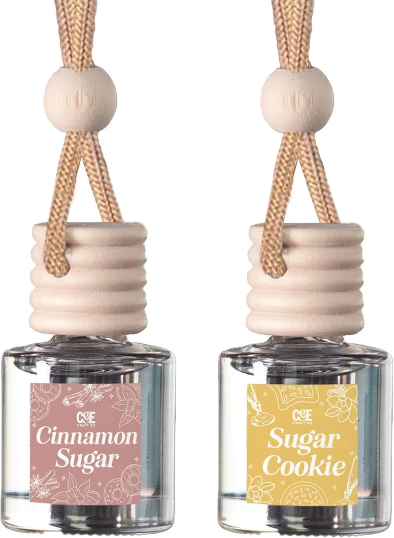 CE CRAFT مجموعة C&E Craft Co من معطرات السيارة المعلقة بناشر العطر، عبوة مزدوجة، زيت عطر طويل الأمد لمعطر السيارة، زجاجة زجاجية لمعطر السيارة الأوتوماتيكي، صنع في الولايات المتحدة (قرفة وسكر + كوكيز سكر) - Image 1