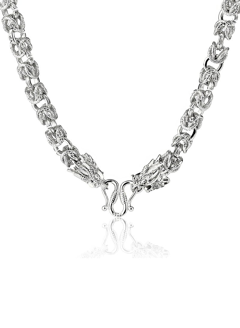 Silver Chain Necklace for Men, Silver Choker Necklace, Dragon Head Clasp , 24 Inches  - Image 1