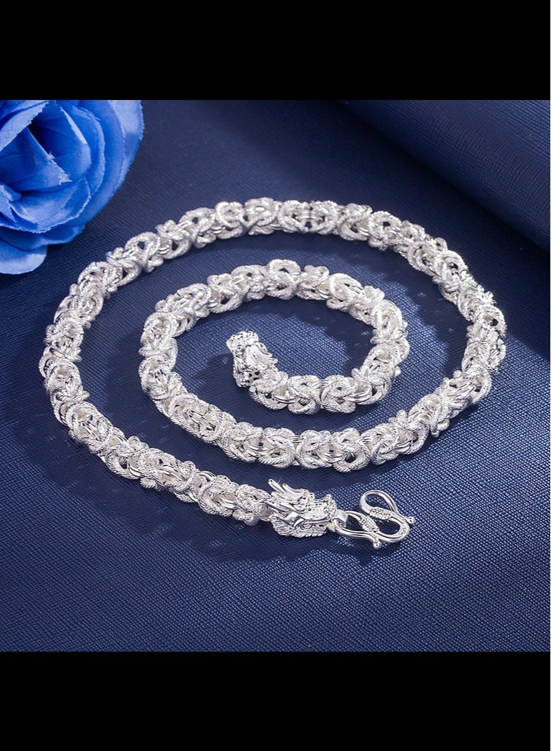 Silver Chain Necklace for Men, Silver Choker Necklace, Dragon Head Clasp , 24 Inches  - Image 2