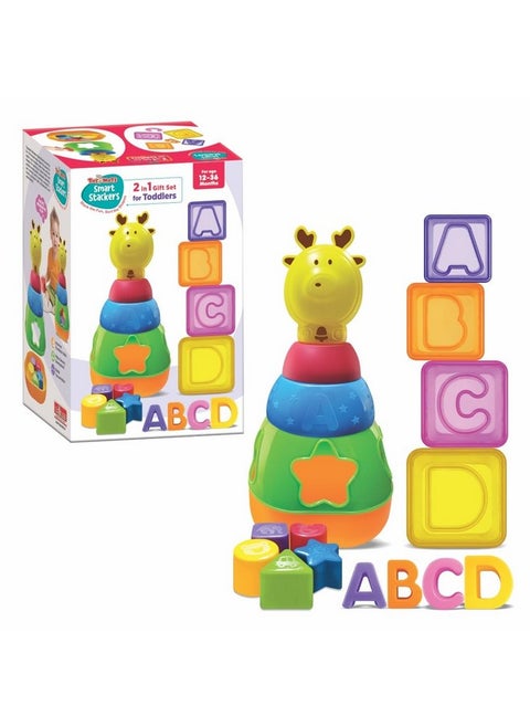 Toymate's Smart Stackers - A 2 in 1 Gift Set for Toddlers with Reindeer Stacking Rings with Shape Sorter and ABC Stacking Cubes Blocks Develops fine Motor Skills for 12 Months & Above