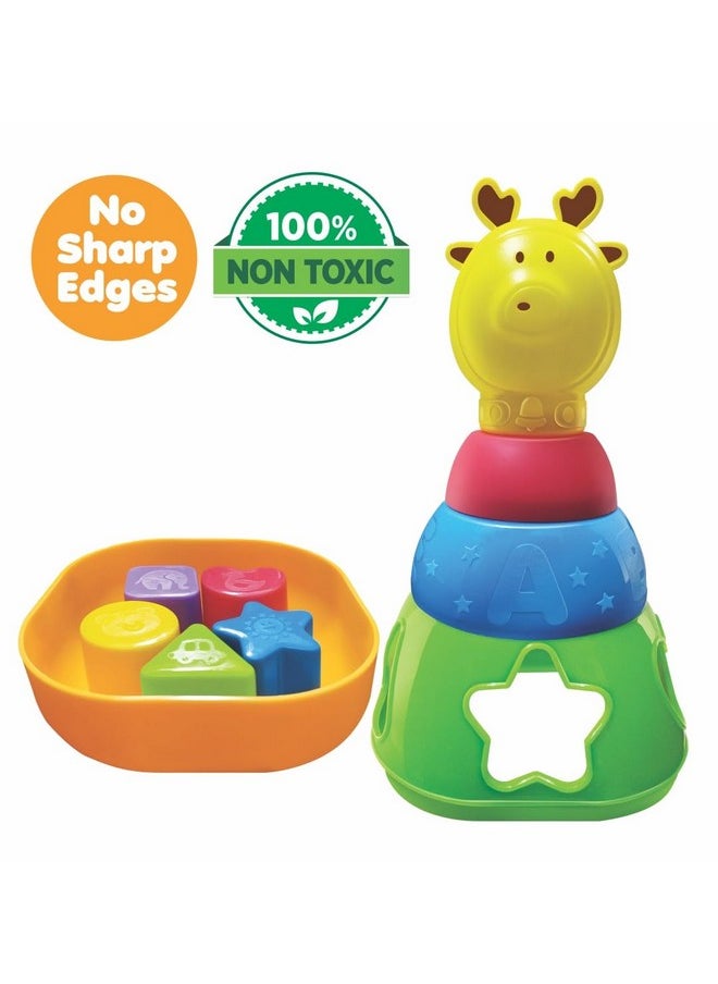 Toymate's Smart Stackers - A 2 in 1 Gift Set for Toddlers with Reindeer Stacking Rings with Shape Sorter and ABC Stacking Cubes Blocks Develops fine Motor Skills for 12 Months & Above