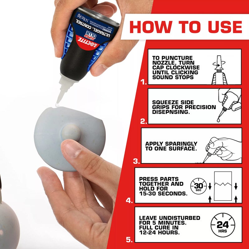 Loctite Super Glue Ultra Gel Control, Clear, 0.14 fl oz Bottle, 1 Pack - Superglue for Plastic, Wood, Metal, Crafts & Repair, Cyanoacrylate Adhesive Instant Glue, Quick Dry - Image 2