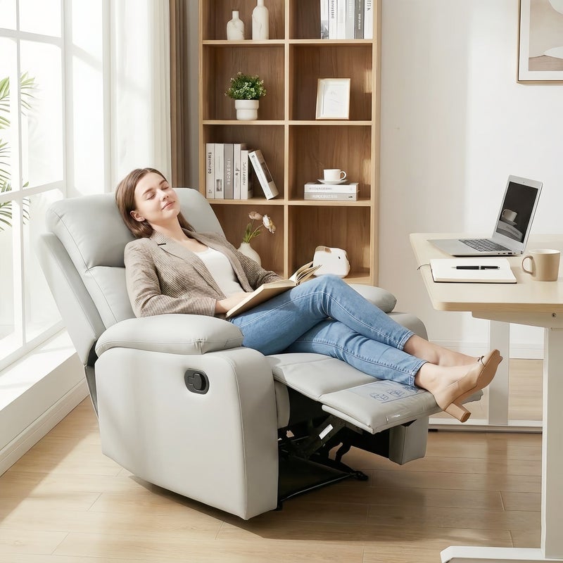 Sharpdo Premium Faux Leather Manual Recliner Chair with 7-Zone Support & 360° Phone Holder, Breathable Skin-Friendly Fabric, Heavy Duty Gravity Recline for Living Room, Home Theater and Office - Image 4