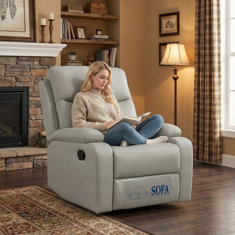 Sharpdo Premium Faux Leather Manual Recliner Chair with 7-Zone Support & 360° Phone Holder, Breathable Skin-Friendly Fabric, Heavy Duty Gravity Recline for Living Room, Home Theater and Office - Image 3