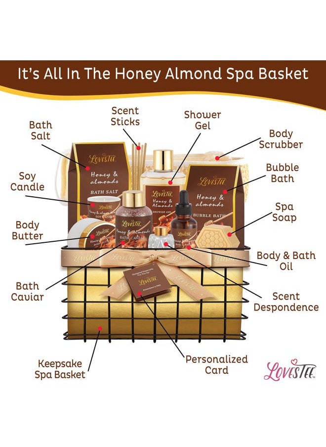 Lovestee Mother's Day Spa Gift Baskets For Women, Honey Almond Body Set, Birthday Gift - Shower Gel, Bubble Bath, Body Butter, Bath Salt, Oil, Candle, Caviar, Soap, Home Diffuser, Scrubber  - Image 4