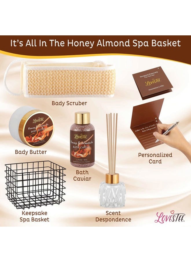 Lovestee Mother's Day Spa Gift Baskets For Women, Honey Almond Body Set, Birthday Gift - Shower Gel, Bubble Bath, Body Butter, Bath Salt, Oil, Candle, Caviar, Soap, Home Diffuser, Scrubber  - Image 3
