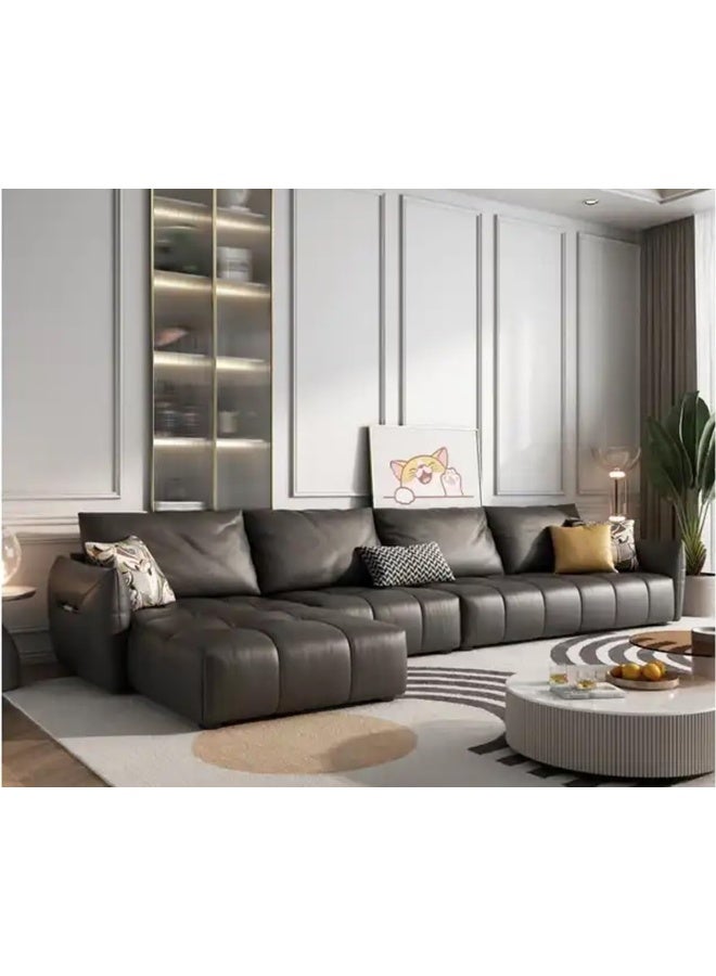 Comfynest Modern L-Shaped Faux Leather Italian Sofa - Ultimate Comfort for Your Living Room (Dark Brownish Grey, Right Bed)  - Image 1