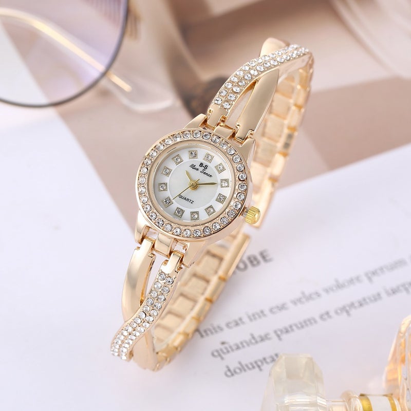 New Cross Rhinestone Luxury Watch Women'S Round Small Plate Fashionable Elegant Inlaid With White Diamond Lettering Bracelet Watch - Image 3
