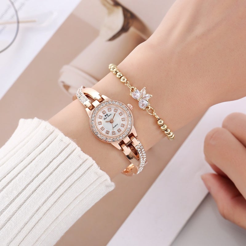 New Cross Rhinestone Luxury Watch Women'S Round Small Plate Fashionable Elegant Inlaid With White Diamond Lettering Bracelet Watch - Image 2