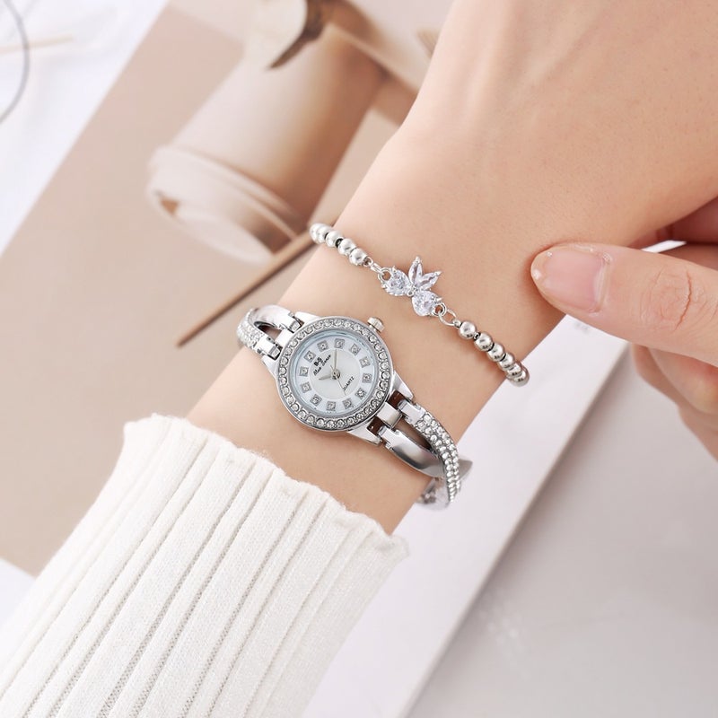 New Cross Rhinestone Luxury Watch Women'S Round Small Plate Fashionable Elegant Inlaid With White Diamond Lettering Bracelet Watch - Image 5
