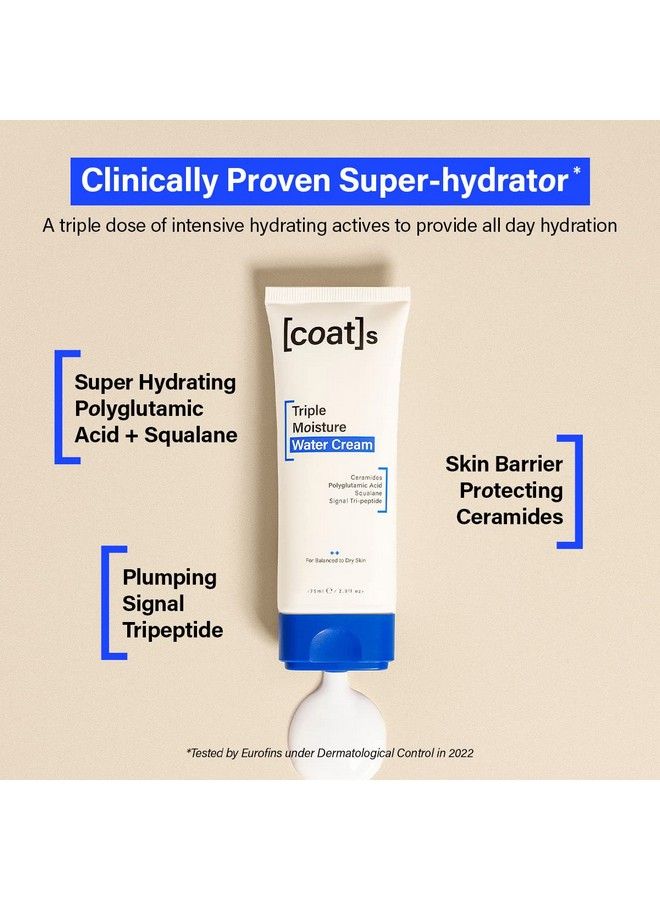Coats Triple Moisture Water Face Cream. Water Based Moisturizer For Face With Hyaluronic Acid + Ceramides + Vitamin E. Hydrating Face Moisturizer For Women And Men Combination To Dry Skin (75Ml) - Image 3