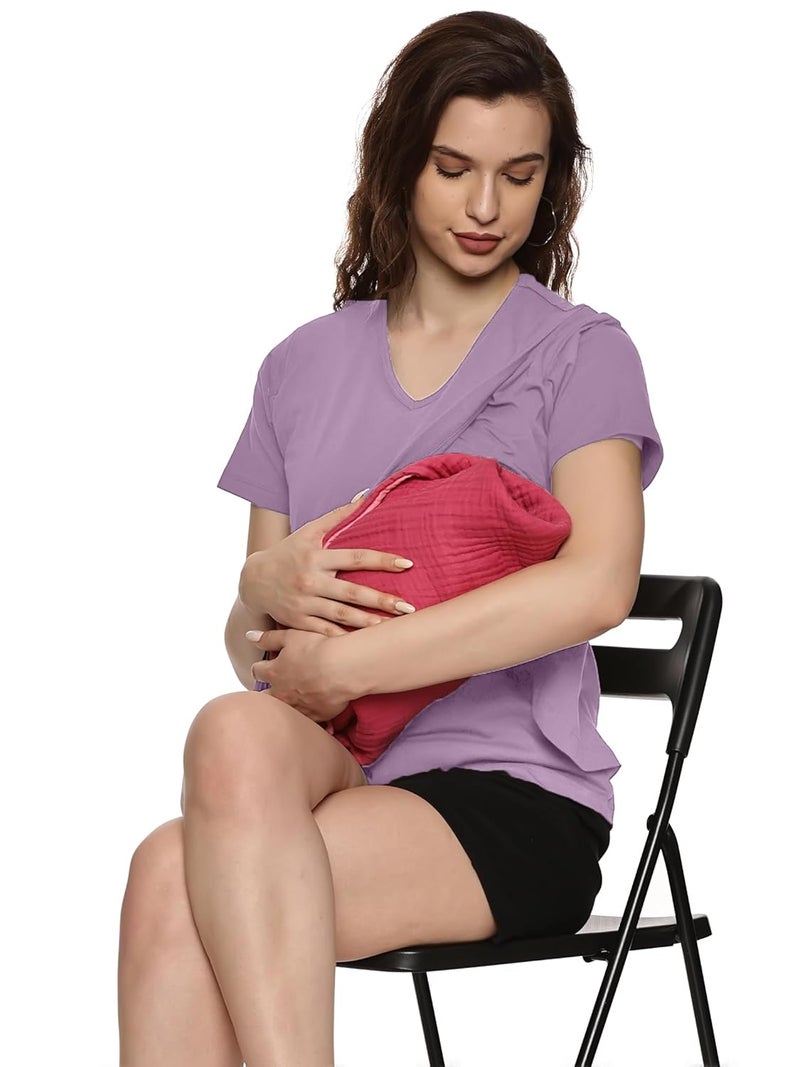 KIKWIT Maternity Feeding Tops Without Zip for Women, Feeding Coverup Pregnancy Tshirt,Feeding T-Shirt for Easy Nursing & Breastfeeding.(Pack of 3) - Image 3