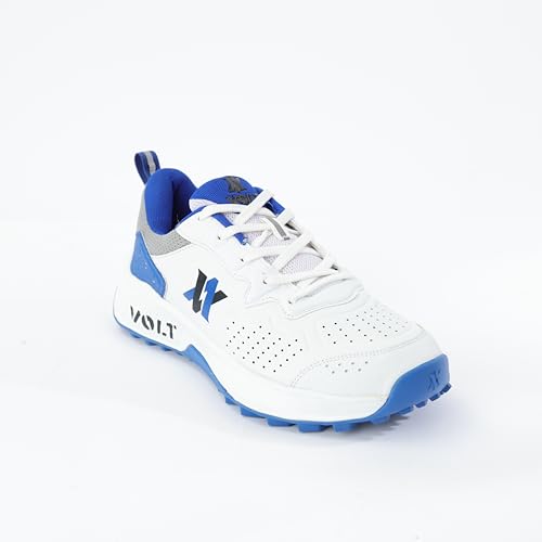 VOLT Cricket Shoes for Men & Boys Sports Shoes for Lightweight, Ergonomic Fit Sports Shoes Match Shoes for Practise (White Blue, UK Footwear Size System, Adult, Men, Numeric, Medium, 9) - Image 3