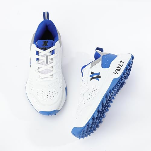 VOLT Cricket Shoes for Men & Boys Sports Shoes for Lightweight, Ergonomic Fit Sports Shoes Match Shoes for Practise (White Blue, UK Footwear Size System, Adult, Men, Numeric, Medium, 9) - Image 2