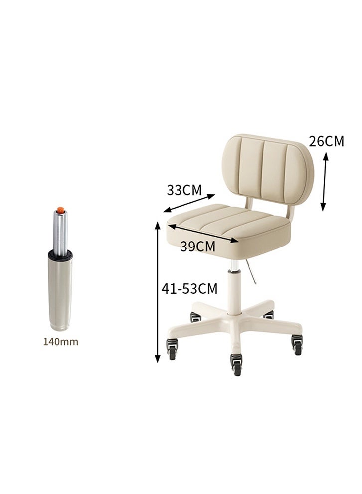 MOZOGOT PU Leather Rolling Stool with Back Rest Height Adjustable, Work Salon Drafting Swivel Task Chair with Wheels for Office Home 300lbs (Beige) - Image 2