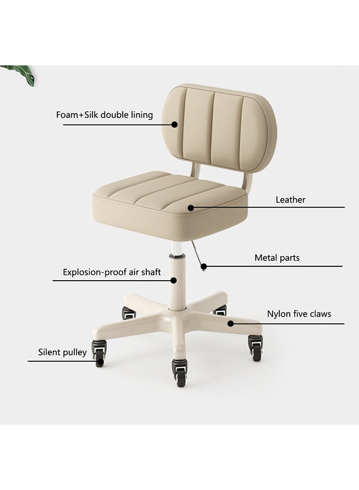 MOZOGOT PU Leather Rolling Stool with Back Rest Height Adjustable, Work Salon Drafting Swivel Task Chair with Wheels for Office Home 300lbs (Beige) - Image 3