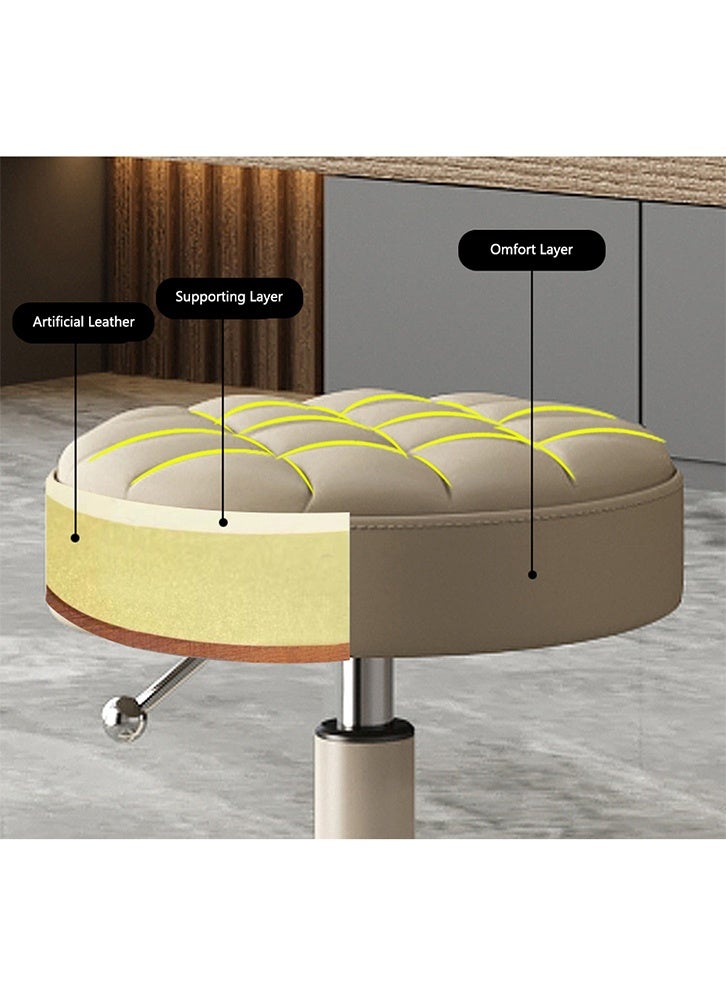 MOZOGOT PU Leather Rolling Stool with Back Rest Height Adjustable, Work Salon Drafting Swivel Task Chair with Wheels for Office Home 300lbs (Beige) - Image 5