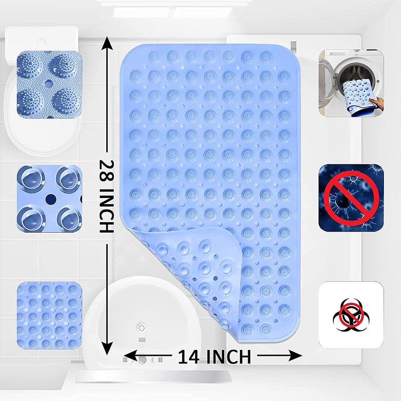 PAGHADI Bath Mats for Bathroom Non Slip Washable Bathroom Bathtub Mats Kitchen Bedroom Bathroom Toilet Doormat Pet Mat Drain Holes Foot Massage Suction CupsBlue Size 70 x 38 cm - Image 4