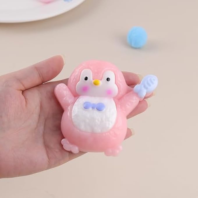 Anboor Penguin Squishies Toy Pack of 2 - 8 cm Cute Soft Penguin Stress Ball Squeeze Sensory Toys for Stress Relief, Kawaii Party Gifts for Kids and Adults (Black & Pink) - Image 4