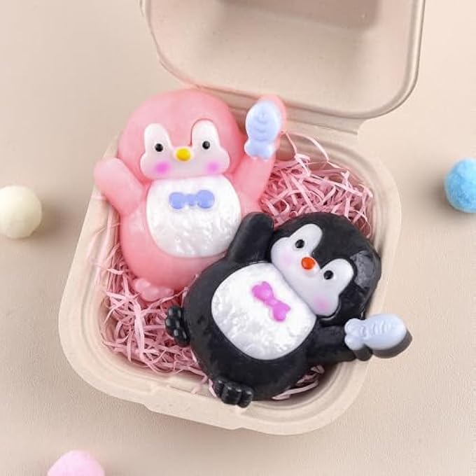 Anboor Penguin Squishies Toy Pack of 2 - 8 cm Cute Soft Penguin Stress Ball Squeeze Sensory Toys for Stress Relief, Kawaii Party Gifts for Kids and Adults (Black & Pink) - Image 1