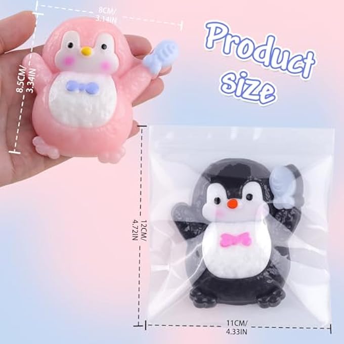 Anboor Penguin Squishies Toy Pack of 2 - 8 cm Cute Soft Penguin Stress Ball Squeeze Sensory Toys for Stress Relief, Kawaii Party Gifts for Kids and Adults (Black & Pink) - Image 3