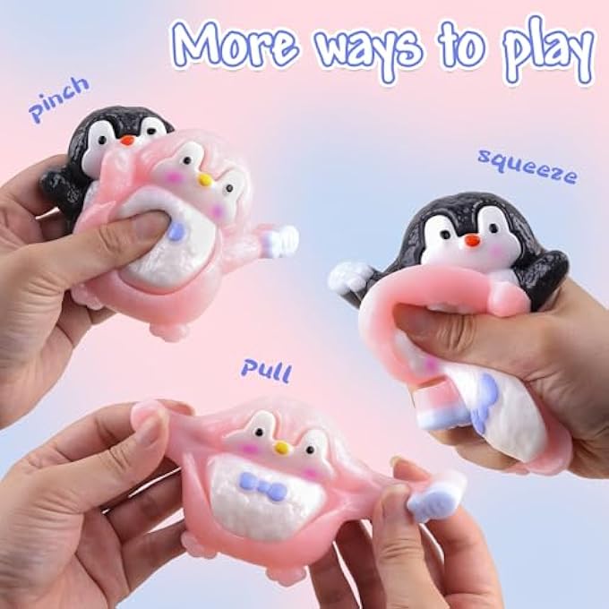 Anboor Penguin Squishies Toy Pack of 2 - 8 cm Cute Soft Penguin Stress Ball Squeeze Sensory Toys for Stress Relief, Kawaii Party Gifts for Kids and Adults (Black & Pink) - Image 5