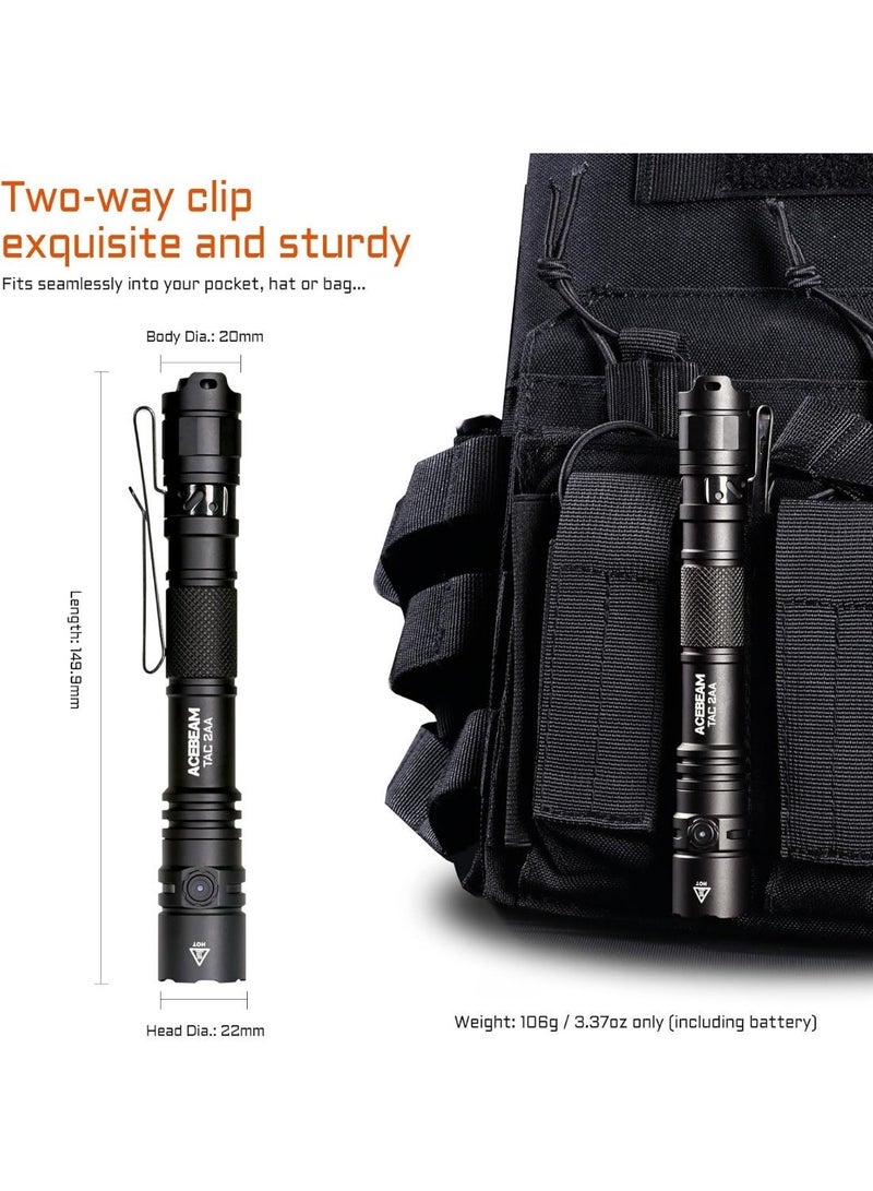 ACEBEAM TAC 2AA Tactical Flashlight, 1600 High Lumens, Dual Modes, Rechargeable LED Pocket Light for Emergency, Camping, Home - Image 5