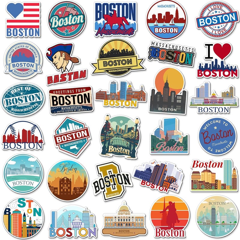 Konohan 30 Pcs Boston Souvenirs Gifts Boston Magnet for Refrigerator City Magnetic Refrigerator Stickers for Home Decoration - Image 1