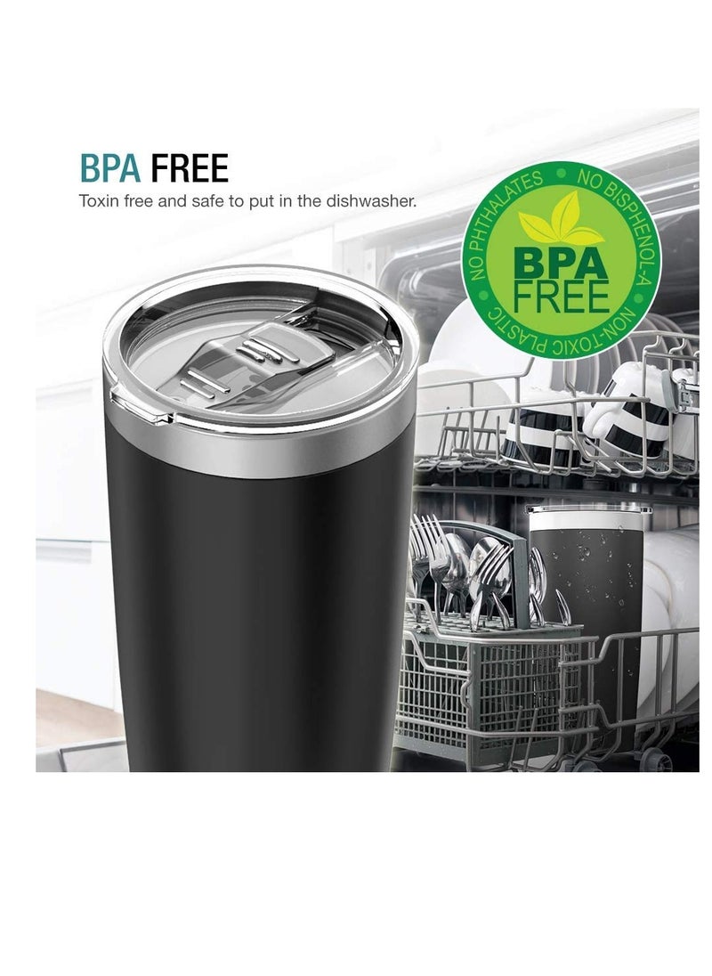 Generic - Premium 20 OZ Stainless Steel Insulated Travel Mug with Lid, Straw and Cleaning Brush, Double-Layer Design for Hot and Cold Beverages, Ideal for Home and Office (Black) - Image 1