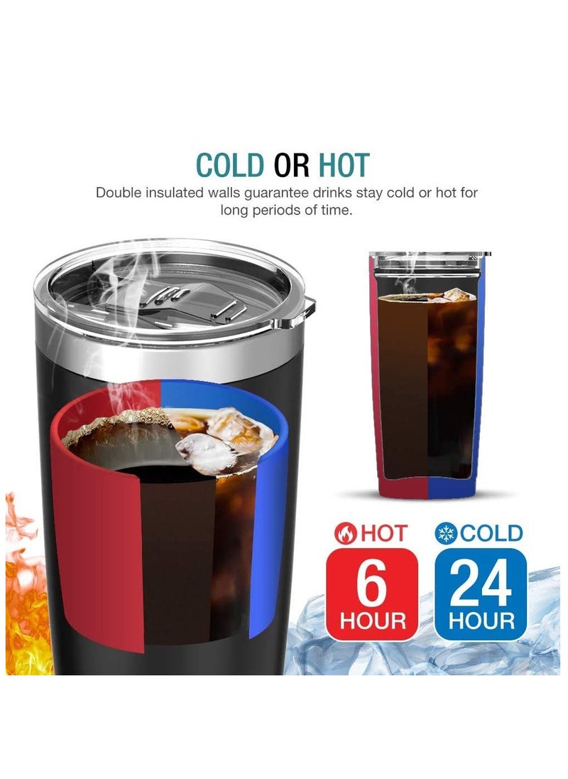Generic - Premium 20 OZ Stainless Steel Insulated Travel Mug with Lid, Straw and Cleaning Brush, Double-Layer Design for Hot and Cold Beverages, Ideal for Home and Office (Black) - Image 1