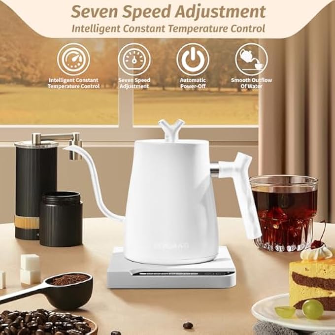 أوتشوانغ غلاية قهوة كهربائية من نوع Gooseneck 1L مع تحكم في درجة الحرارة 1000 واط من الفولاذ المقاوم للصدأ بتسخين سريع مع إبريق ماء كهربائي يغلق تلقائيا، غلاية شاي للقهوة، شاي أبيض غير لامع - Image 2