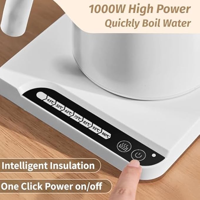 أوتشوانغ غلاية قهوة كهربائية من نوع Gooseneck 1L مع تحكم في درجة الحرارة 1000 واط من الفولاذ المقاوم للصدأ بتسخين سريع مع إبريق ماء كهربائي يغلق تلقائيا، غلاية شاي للقهوة، شاي أبيض غير لامع - Image 4