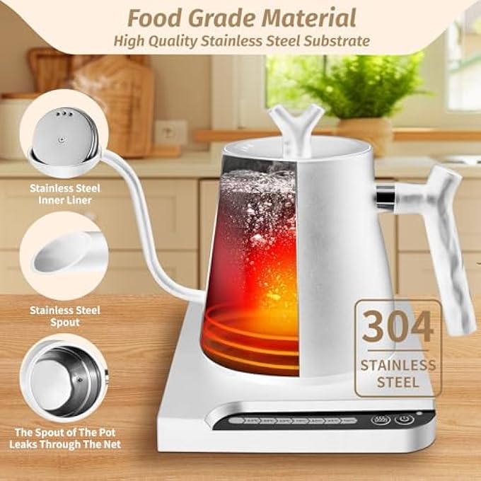 أوتشوانغ غلاية قهوة كهربائية من نوع Gooseneck 1L مع تحكم في درجة الحرارة 1000 واط من الفولاذ المقاوم للصدأ بتسخين سريع مع إبريق ماء كهربائي يغلق تلقائيا، غلاية شاي للقهوة، شاي أبيض غير لامع - Image 5