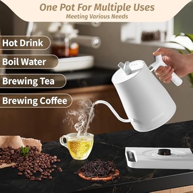 أوتشوانغ غلاية قهوة كهربائية من نوع Gooseneck 1L مع تحكم في درجة الحرارة 1000 واط من الفولاذ المقاوم للصدأ بتسخين سريع مع إبريق ماء كهربائي يغلق تلقائيا، غلاية شاي للقهوة، شاي أبيض غير لامع - Image 3