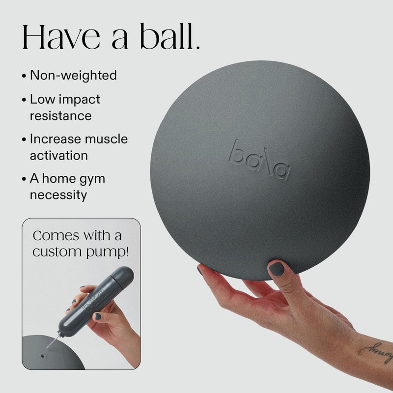 Bala Non-Weighted Exercise Ball (Charcoal) - 8" Yoga Ball for Barre, Stretching, Strength & Core Training - Small Pilates Ball Workout Accessory with Mini Pump for Home Gym & Fitness Routines - Image 3