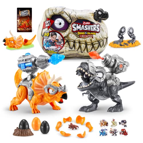 ZURU SMASHERS Smashers Dino Island TRex Battles Black Version by ZURU 50 Surprises Boys Collectible Dinosaur TRex Triceratops Surprise Slime Sand Compounds Discovery - Image 1