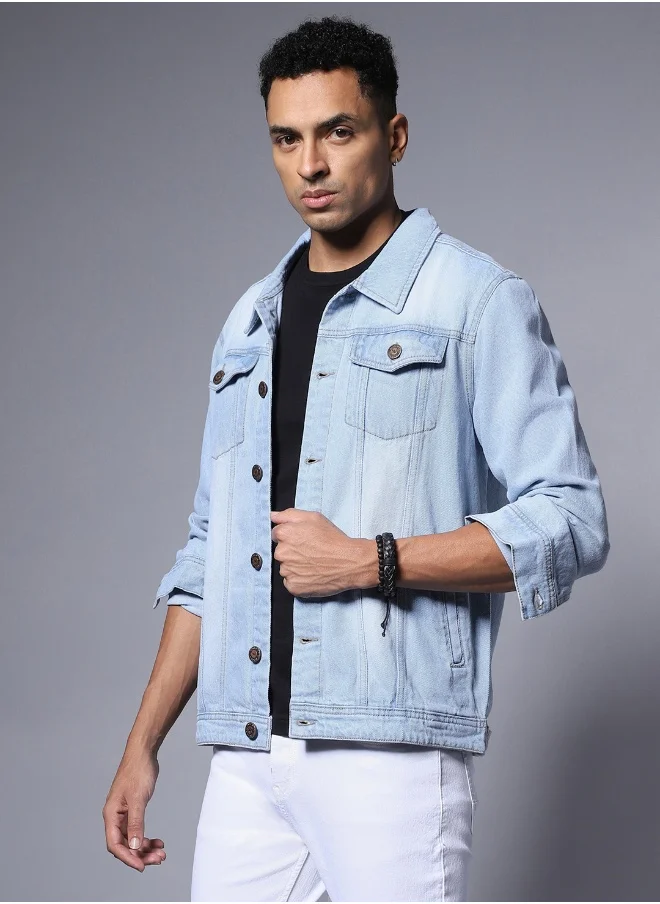 هاي ستار Men Blue Denim Jacket