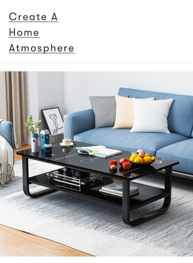 Merry Moments Modern Coffee Table Sofa Side Table End Table Nightstand Beside Table Snack Table Fshion Design for Living Room Bedroom Office Retail Metal Frames Black Colour H42xL100xW60 cm  - Image 2
