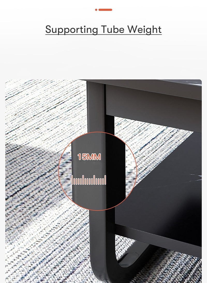 Merry Moments Modern Coffee Table Sofa Side Table End Table Nightstand Beside Table Snack Table Fshion Design for Living Room Bedroom Office Retail Metal Frames Black Colour H42xL100xW60 cm  - Image 4