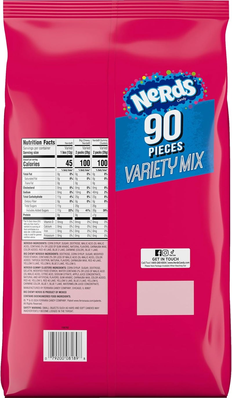 Nerds خلطة نيردز المتنوعة - حلوى مغلفة بشكل فردي، 41.76 أونصة (90 قطعة) - Image 5