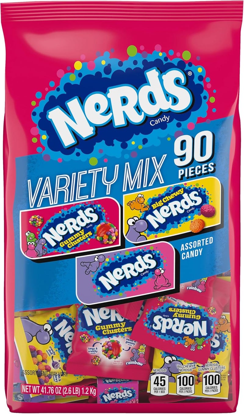 Nerds خلطة نيردز المتنوعة - حلوى مغلفة بشكل فردي، 41.76 أونصة (90 قطعة) - Image 1