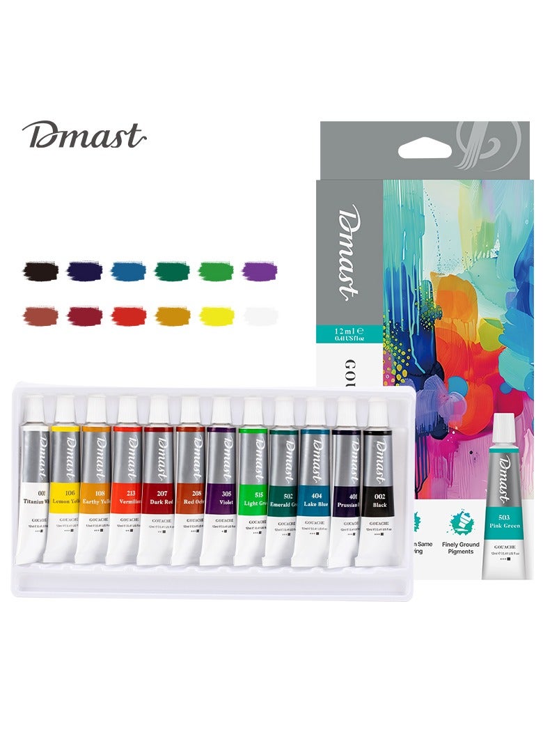Dmast Deli EC320-12 Gouache Paint Set 12ml×12 – ideal for student artwork and creative projects - Image 1