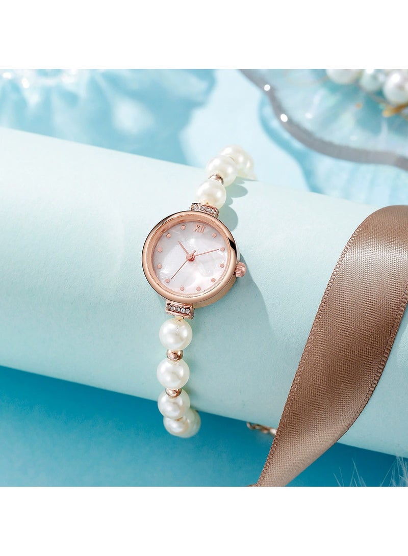 Goolsky Elegant Pearl Strap Women’s Watch – Adjustable Mother-of-Pearl Dial Bracelet Quartz Watch for Ladies  - Image 2